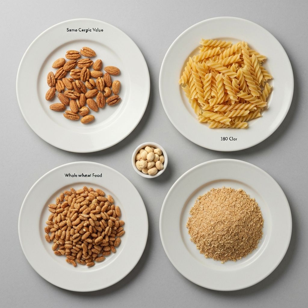 Different foods showing varying caloric density