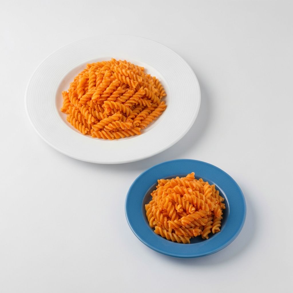 Same amount of food on different sized plates